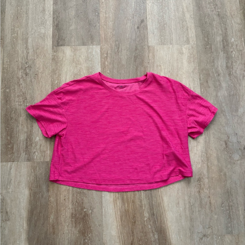 🩷 Old Navy Girls Active Crop Top – Size 14/16 – Pink Heathered Short Sleeve Tee